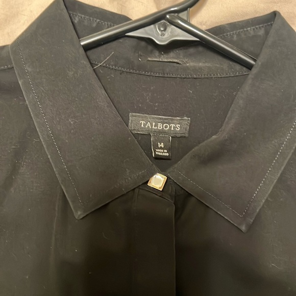 Talbots black cotton button-down with jeweled neck and cuffs - Picture 1 of 6